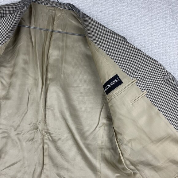 CANALI Light Beige Houndstooth Silk / Wool Blazer Jacket Italy Made Men 50R Read - Picture 11 of 16